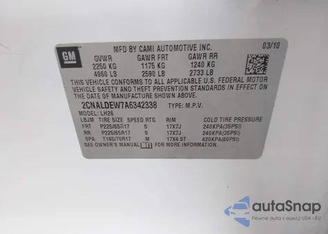 2010 Chevrolet Equinox Lt from USA, damaged, VIN 2CNALDEW7A6342338